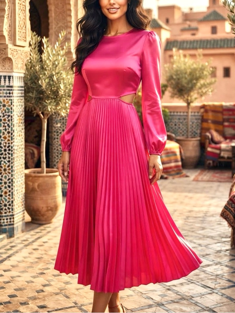 Adelyn Rae Pink Pleated cutout Dress Small